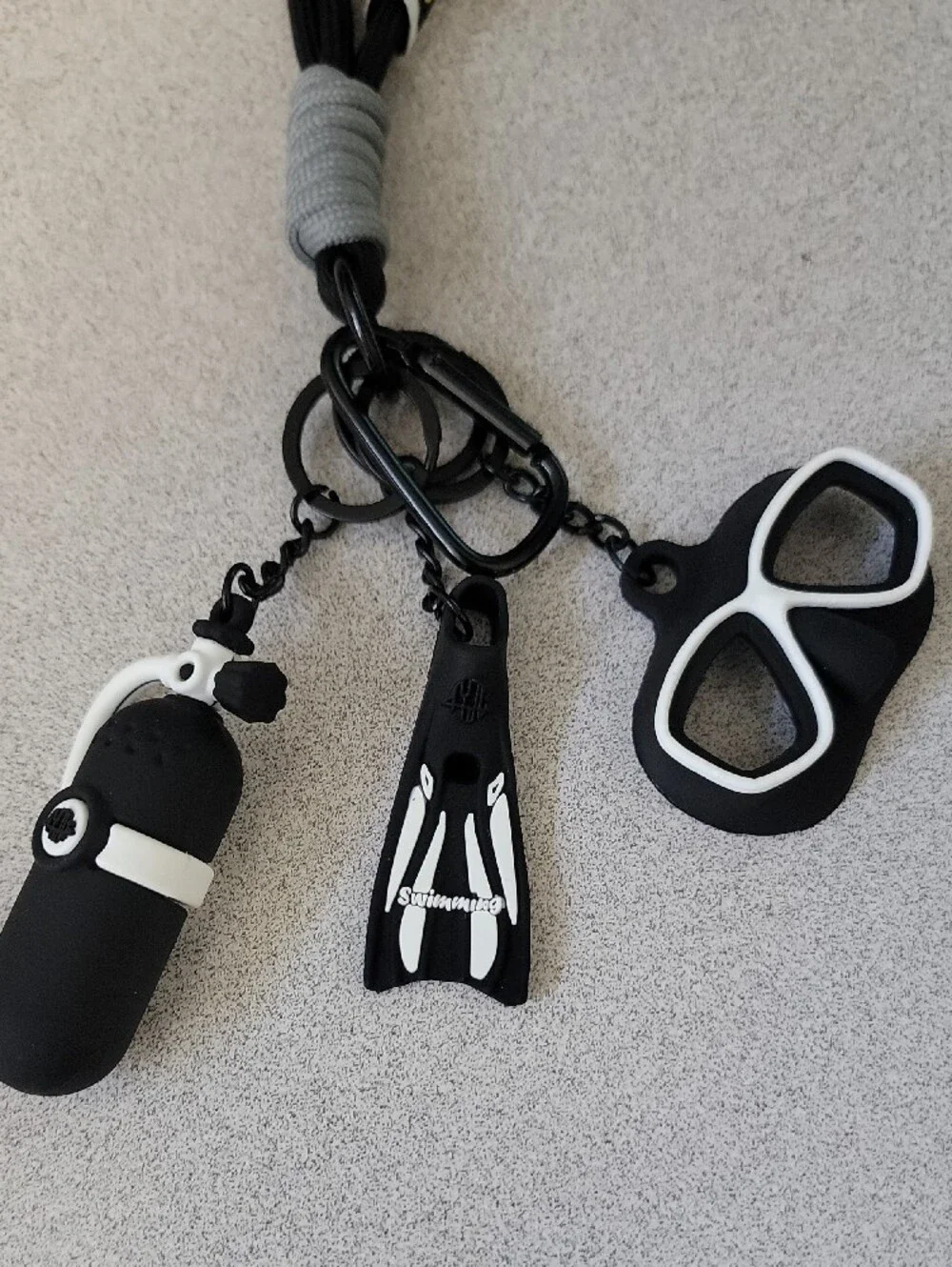Black Silicone Dive-Keychain Set with White Accents